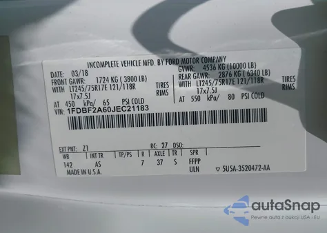 2018 Ford F-250 Xl from USA, damaged, VIN 1FDBF2A60JEC21183